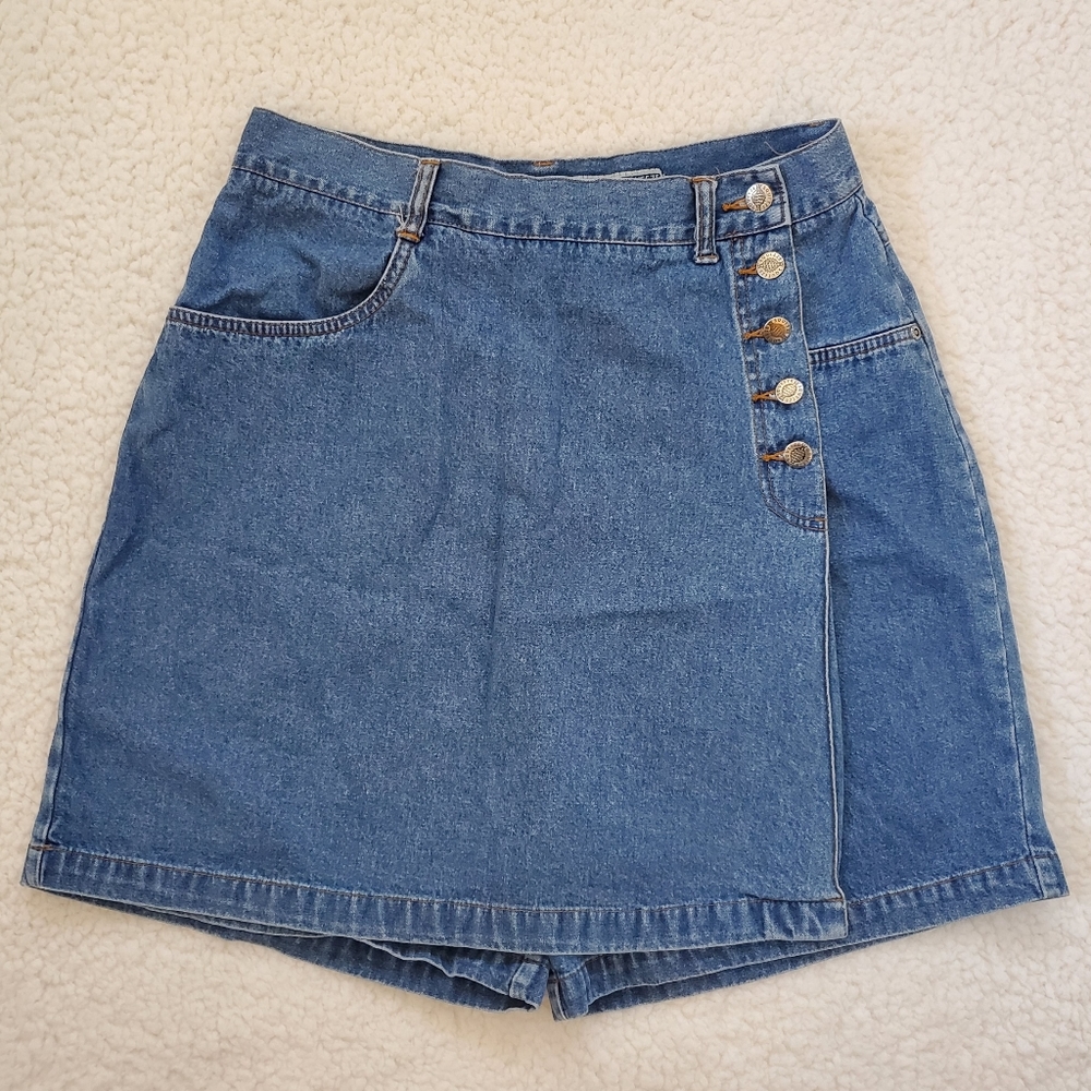 90s / Y2K Vintage Denim Button Wrap Skort